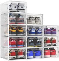 SESENO. 12 Pack Shoe Storage Boxes, Clear Plastic Stackable Shoe Organizer Bins, Drawer Type Front Opening Shoe Holder Containers