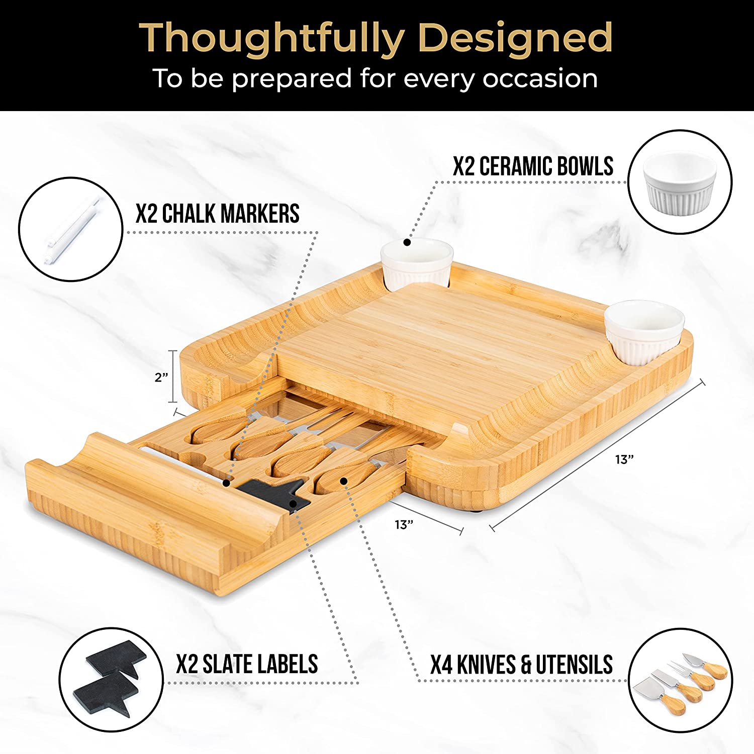 SMIRLY Bamboo Wood Cutting Boards Set: Magnetic Large Kitchen
