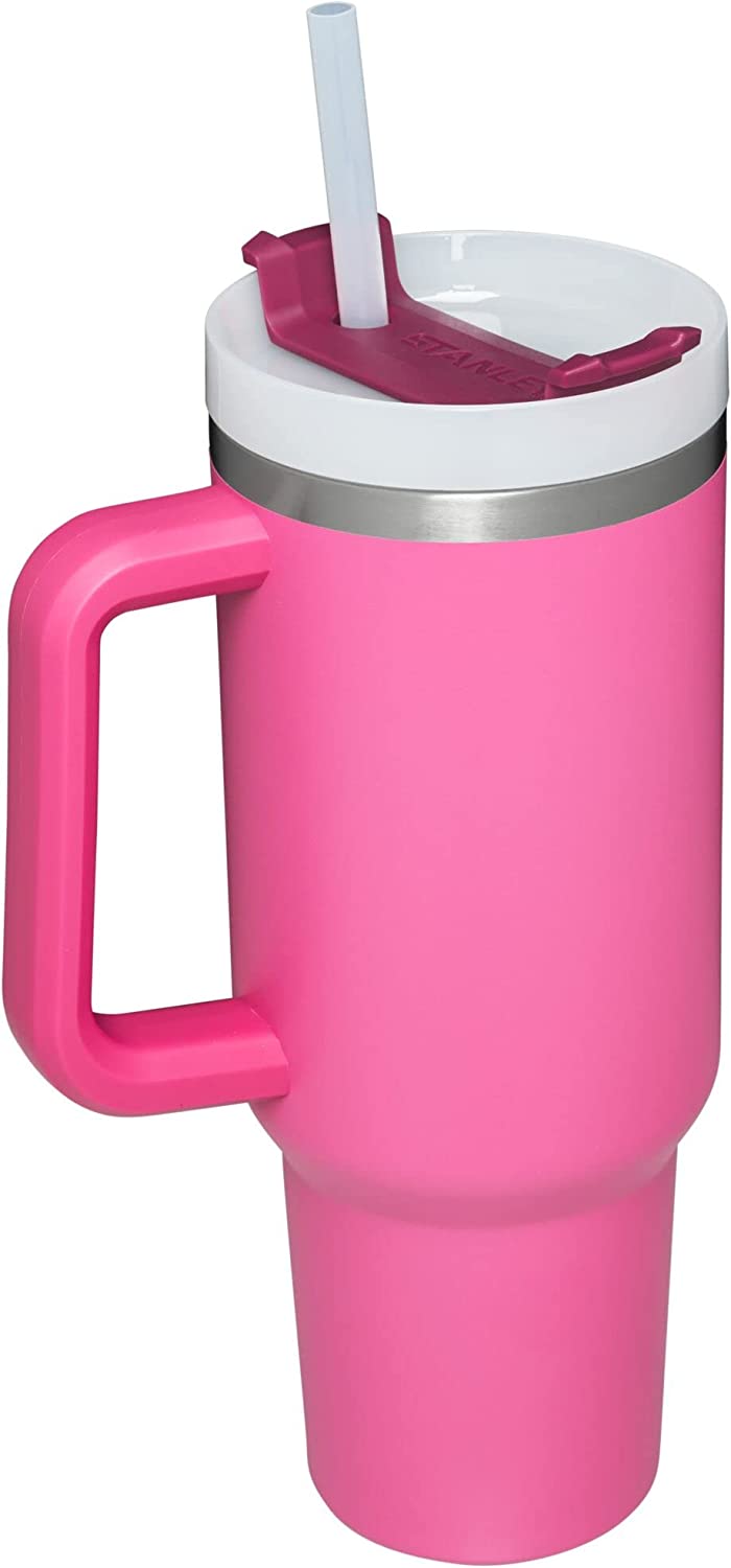 40oz Reusable Vacuum Quencher Tumbler with Straw, Leak Resistant Lid, Insulated Cup, Maintains Cold, Heat, and Ice for Hours, Pink