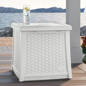 Suncast BMDB1310W Elements Resin Outdoor Side Table With Storage