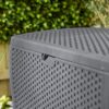 Suncast DBW7300C 73 Gallon Medium Resin Wicker Indoor Outdoor Storage Box