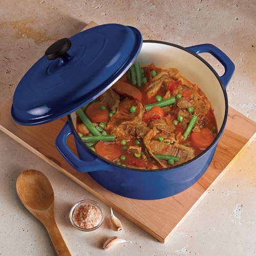 Dutch Oven Cast Iron 6.5 qt Enameled Round True Classic All Cooking Surfaces GAS Electric Induction Open Fire (Blue)