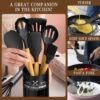 Umite Chef Kitchen Cooking Utensils Set, 33 pcs Non-Stick Silicone Cooking Kitchen Utensils Spatula Set with Holder, Black Wooden Handle Silicone Kitchen Gadgets Utensil Set