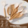 Umite Chef Kitchen Cooking Utensils Set, 33 pcs Non-Stick Silicone Cooking Kitchen Utensils Spatula Set with Holder, Wooden Handle Silicone Kitchen Gadgets Utensil Set (Khaki)