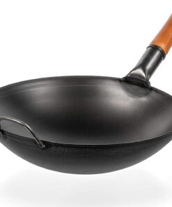 YOSUKATA Carbon Steel Wok Pan - 14 “ Woks and Stir Fry Pans - Chinese Wok with Round Bottom Wok - Traditional Chinese Japanese Woks - Black Steel Wok