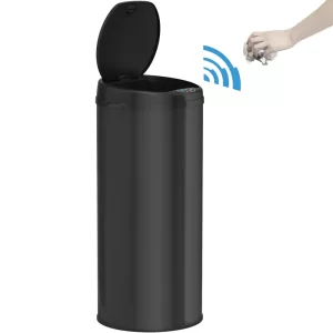 iTouchless MT13RB 13 Gal. Matte Black Touchless Round Motion Sensing Trash Can with Odor Filter