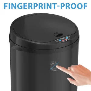 iTouchless MT13RB 13 Gal. Matte Black Touchless Round Motion Sensing Trash Can with Odor Filter