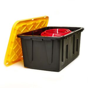Homz 27 Gallon Durabilt Tough Plastic Storage Boxes, Black and Yellow, 2 Count