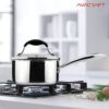 AVACRAFT Tri-Ply Stainless Steel Saucepan with Glass Strainer Lid, Two Side Spouts, Ergonomic Handle, Multipurpose Sauce Pan with Lid, Sauce Pot, Cooking Pot (Tri-Ply Full Body, 1.5 Quart)