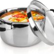 AVACRAFT Tri-Ply Stainless Steel Stockpot with Glass Strainer Lid, Side Spouts, 6 Quart Pot, Multipurpose Stock Pot, Sauce Pot (Tri-Ply Full Body, 6 QT)