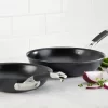 Anolon 87539 Smart Stack Hard Anodized Nonstick Frying Pan Set / Fry Pan Set / Hard Anodized Skillet Set - 10 Inch and 12 Inch, Black