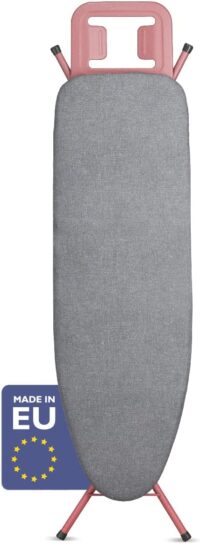 Bartnelli Ironing Board Made in Europe | Iron Board with 4 Layered Cover & Pad, Height Adjustable up to 36" Features A Safety Iron Rest, 4 Steel Rose Legs, for Home Laundry Room or Dorm Use (43x14)