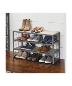 Better Homes & Gardens Farmhouse 3 Tiers,12-Compartment Garment Shoe Rack wood, Gray