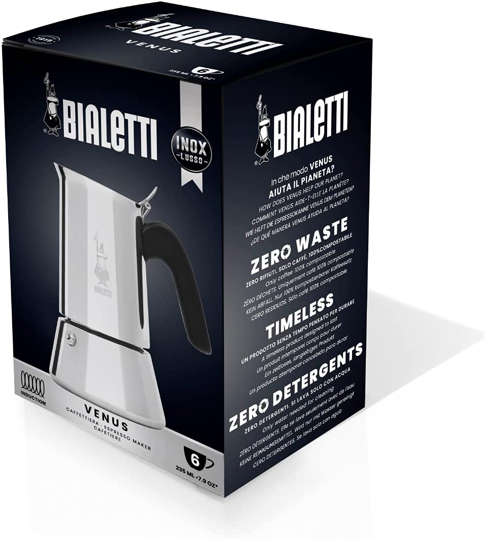 Bialetti – New Venus Induction, Stovetop Coffee Maker, Suitable for all  Types of Hobs, Stainless Steel, 10 Cups (15.5 Oz), Aluminum, Silver –