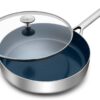 Blue Diamond Cookware Tri-Ply Stainless Steel Ceramic Nonstick, 3.75QT Saute Pan Jumbo Cooker with Lid