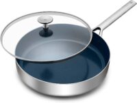 Blue Diamond Cookware Tri-Ply Stainless Steel Ceramic Nonstick, 3.75QT Saute Pan Jumbo Cooker with Lid