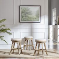 Boraam Fenton 24 Backless Swivel Counter Stool, Driftwood Wire-Brush & Ivory