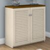 Bush Furniture Fairview Small Storage Cabinet with Doors in Antique White and Tea Maple