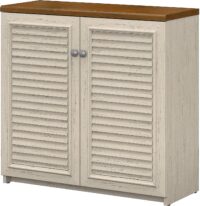 Bush Furniture Fairview Small Storage Cabinet with Doors in Antique White and Tea Maple