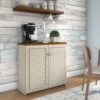 Bush Furniture Fairview Small Storage Cabinet with Doors in Antique White and Tea Maple