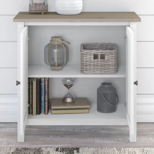 Bush Furniture Mayfield Accent Storage Cabinet with Doors, Pure White and Shiplap Gray