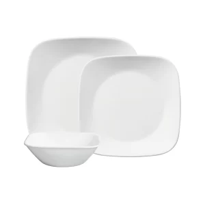 Corelle Classic Pure White, Square, 12-Piece, Dinnerware Set