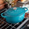Crock-Pot 109475.02 Artisan Oval Enameled Cast Iron Dutch Oven, 7-Quart, Teal Ombre
