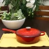 Crock Pot Artisan 3.5 Quart Enameled Cast Iron Deep Sauté Pan, Scarlet Red