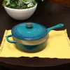Crock Pot Artisan 3.5 Quart Enameled Cast Iron Deep Sauté Pan, Teal Ombre