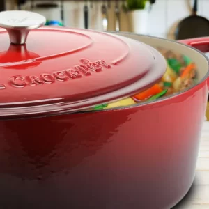Crock-Pot Artisan 7 qt. Oval Cast Iron Nonstick Dutch Oven in Scarlet Red with Lid