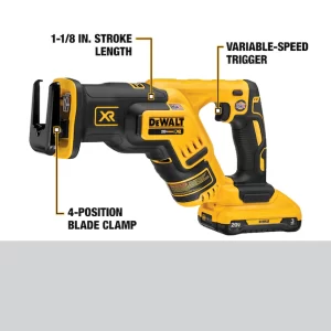 DEWALT DCS367L1 20-Volt MAX XR Cordless Brushless Compact Reciprocating Saw with (1) 20-Volt Battery 3.0Ah & Charger