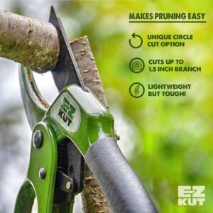 EZ Kut Heavy Duty Pruning Shears Green - Pruners Ratcheting Ratchet Hand Pruner - Gardening pruners, arthritis tools