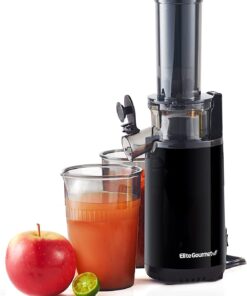 Elite Gourmet EJX600 Compact Small Space-Saving Masticating Slow Juicer, Cold Press Juice Extractor, Nutrient and Vitamin Dense, Easy to Clean, 16 oz Juice Cup, Charcoal Grey
