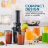 Elite Gourmet EJX600 Compact Small Space-Saving Masticating Slow Juicer, Cold Press Juice Extractor, Nutrient and Vitamin Dense, Easy to Clean, 16 oz Juice Cup, Charcoal Grey