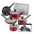 Farberware 21807 Dishwasher Safe 15-Piece Aluminum Nonstick Cookware Set in Red