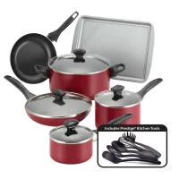 Farberware 21807 Dishwasher Safe 15-Piece Aluminum Nonstick Cookware Set in Red