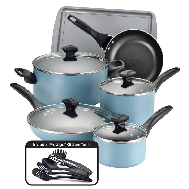 T-fal B036SE Excite ProGlide Nonstick Thermo-Spot Heat Indicator Dishwasher  Oven Safe Cookware Set, 14-Piece, Bronze