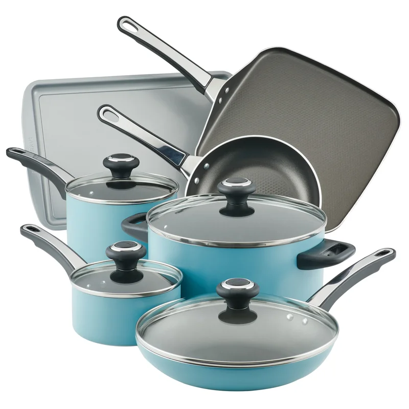 Farberware Dishwasher Safe Nonstick 15-Piece Cookware Set, Blue