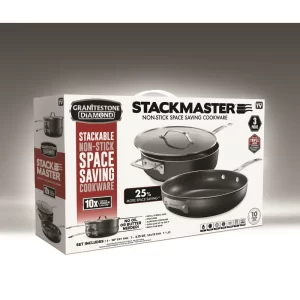 GRANITESTONE 2654 StackMaster 3-Piece Aluminum Non-Stick Diamond Infused Cookware Set