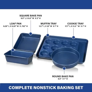 GRANITESTONE 7202 Pro Classic Blue 5-Piece Titanium and Diamond Infused Non-Stick Bakeware Set