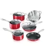GRANITESTONE 7208 10-Piece Aluminum Red Ultra-Durable Non-Stick Diamond Infused Cookware Set with Glass Lids