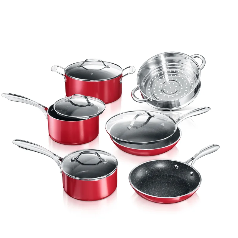 18Piece Kitchen Cookware Sets with Nonstick Granite Stone Pots and