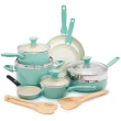 GreenPan CC002482-001 Rio Healthy Ceramic Nonstick 16 Piece Cookware Pots and Pans Set in Turquoise