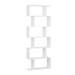 Homfa Geometric Bookcase Wooden Wood S Shape Storage Display Unit Bookcase Bookshelf 6-tier Storage, 75" H x 27.6" W, White