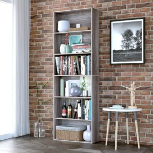 Homfa Standard Bookshelf Bookcase, 6 Tier Tall Bookshelf, Display Shelves Standing Cube Organizer for Living Room, Dark Oak
