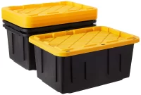 Homz 27 Gallon Durabilt Tough Plastic Storage Boxes, Black and Yellow, 2 Count