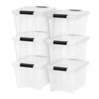 Iris USA 19 Quart Stack & Pull Box, Clear with Black Handles, Set of 6
