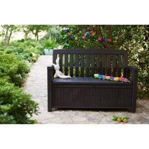Keter 233599 Patio Bench 23.62-in L x 55.19-in 60-Gallons Brown Plastic Deck Box