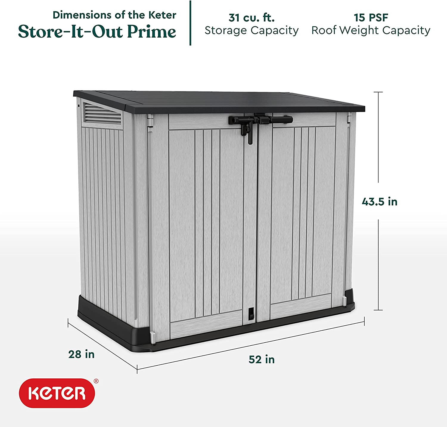 Keter 252140 Store-It-Out Prime Outdoor Resin Horizontal Storage Shed ...