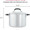 KitchenAid Stainless Steel Stockpot with Measuring Marks and Lid, 8 Quart, Brushed Stainless Steel